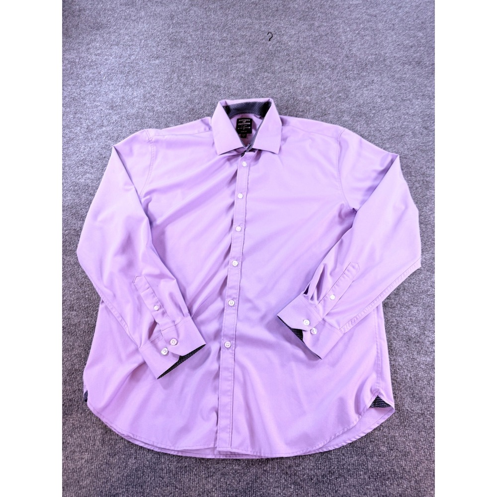 Society of Threads Mens Slim Fit Dress Shirt Purple 4-Way Stretch No Iron Large